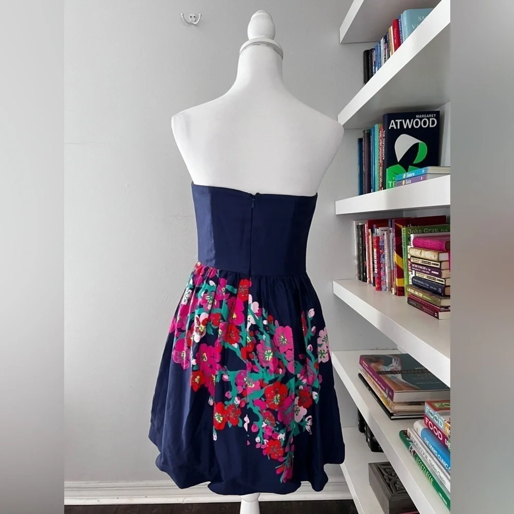 Lilly Pulitzer Lottie Navy Cherry Floral Strapless Dress size 8 - Picture 7 of 13